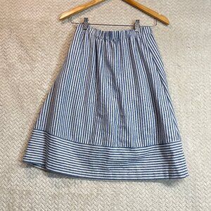 J.Crew Blue Striped Cotton-Linen Midi Skirt Women Size 00 Euro Summer Resortwear